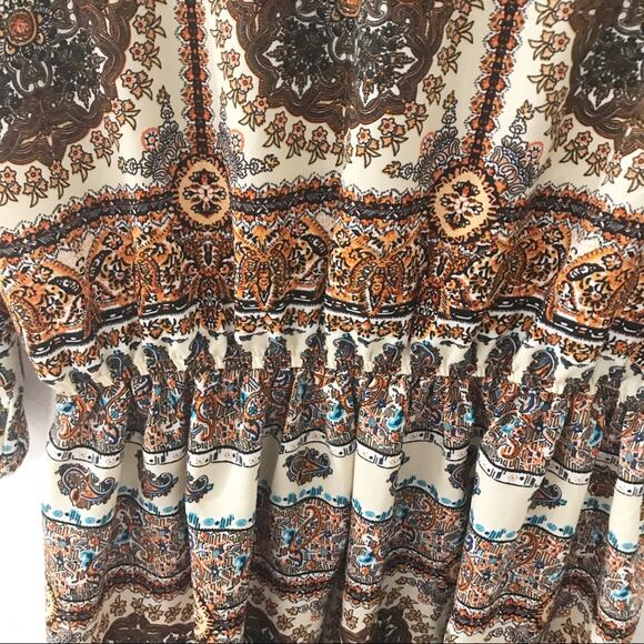 Timing Paisley Floral Print Earth Tone Colors Boho Style Dress Y2K Retro - Large - Picture 5 of 7